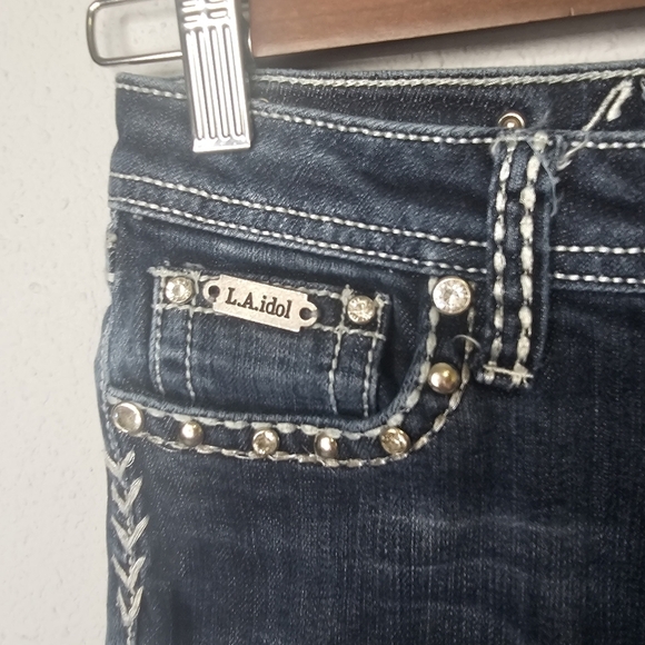 LA Idol Girls Size 12 Capri Jeans Denim Embroidered Bling Pockets Y2K - Picture 5 of 14